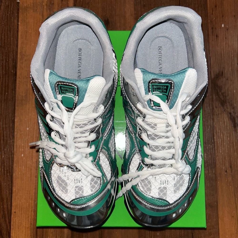 Bottega Veneta Teal and White Lace-Up Sneakers